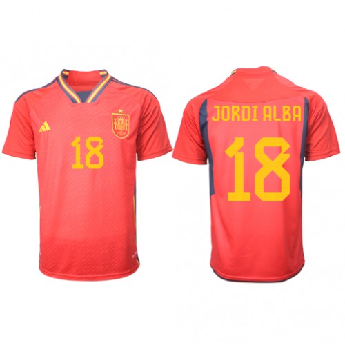Fotballdrakt Herre Spania Jordi Alba #18 Hjemmedrakt VM 2022 Kortermet